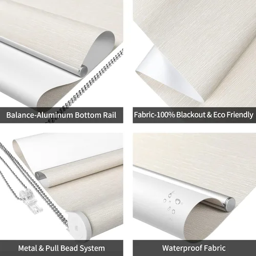 Vista 3 de Homebox Persianas enrollables 100 % opacas, de madera sintética, persianas enrollables y extraíbles para ventanas de interior, para el hogar, beige