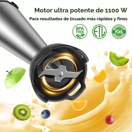 Vista 2 de Batidora de Inmersión de Mano 1100W 3 en 1 Batidora de Palo con Cable para Cocina con Control de Velocidad por Disparador, con Batidor, Accesorios