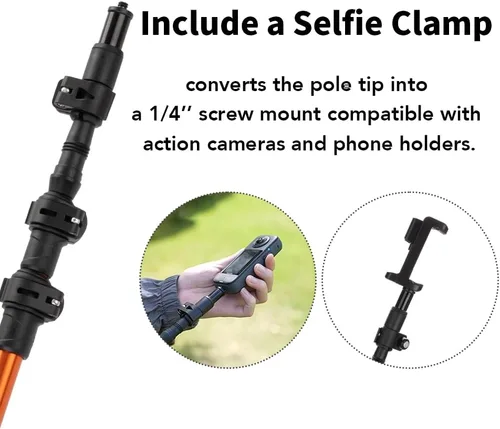 Vista 4 de Selfie Trekking Pole – Ultralight 7075 Aluminum Hiking Poles with Built-in 1/4” Mount, Selfie Clamp, Tripod & Camera Kit – Adjustable Flip-Lock