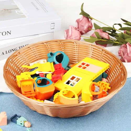 Vista 5 de GNIEMCKIN Paquete de 12 cestas redondas de mimbre sintético, diámetro 9.5 pulgadas, marrón, plástico, polipropileno