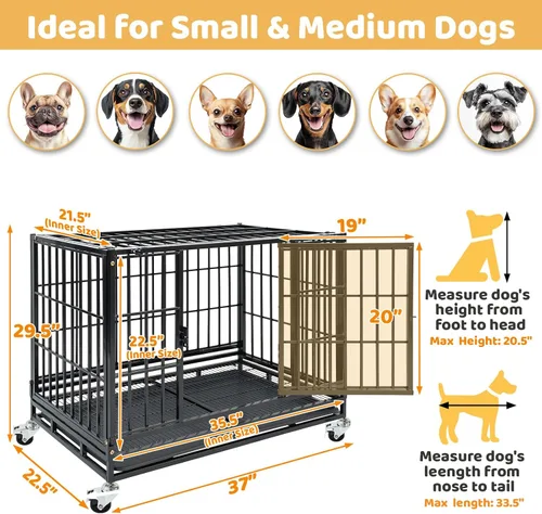Vista 5 de Jaula apilable para perros de 36 pulgadas, resistente e indestructible, a prueba de escapes, plegable, con parte superior abierta, ruedas
