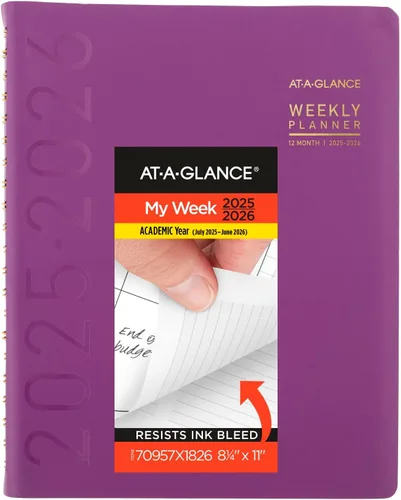 AT-A-GLANCE - Agenda 2025-2026 académica, semanal y mensual, libro de citas de media hora, 8-1/4 x 11 pulgadas, grande, pestañas mensuales, cubierta