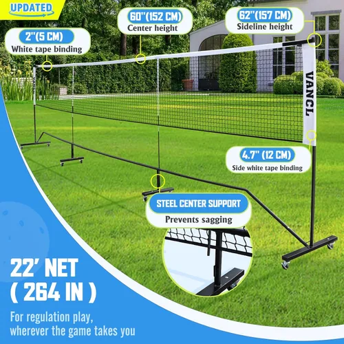 Vista 6 de Pro Pickleball - Red portátil con ruedas, sistema de red de pickleball resistente de 22 pies con marco de aluminio resistente para exteriores e