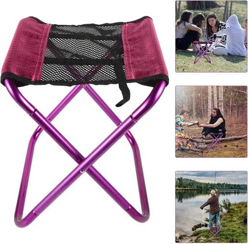 Vista 9 de BESPORTBLE Portable Folding Camp Stool Lightweight Foldable Outdoor Fishing Stool Compact Portable Folding Chair for Camping Hiking Picnic in Purple