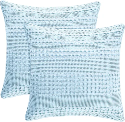 Vista 46 de PHF Fundas de almohada con tejido de gofre de 24" x 24", paquete de 2, funda de almohada cuadrada 100% algodón para decoración de ropa de cama, sin