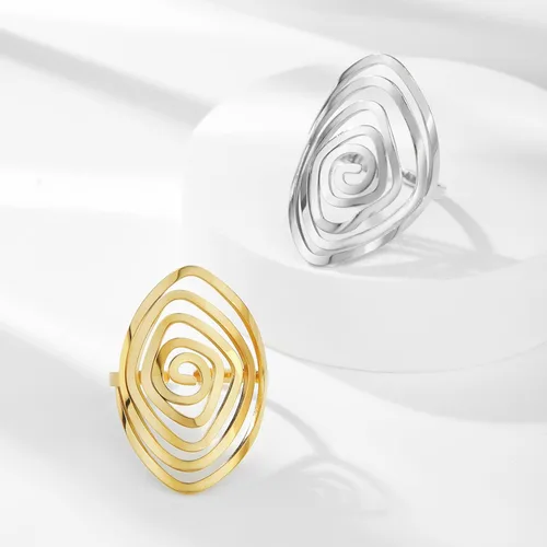 Vista 9 de Dreamtimes Anillo geométrico de remolino, anillo de espiral, trenzado estilo envoltura para mujer, acero inoxidable, exagerado, ajustable, anillo