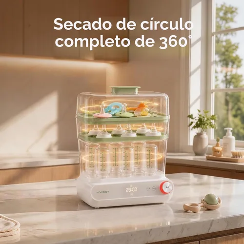 Vista 3 de Momcozy Esterilizador y secadora de botellas grandes de 3 capas y kit de cepillo para botellas Momcozy Verde