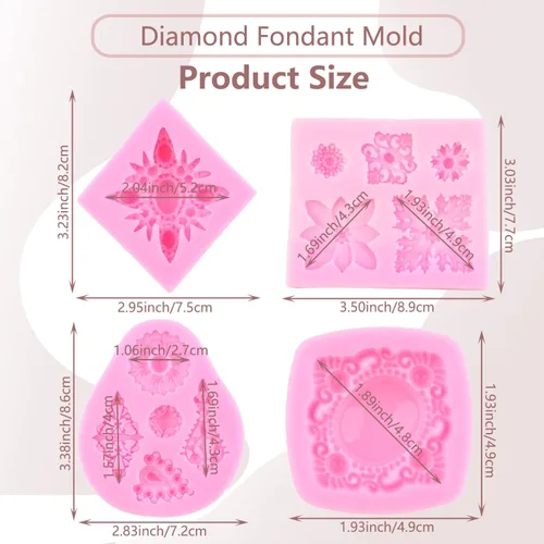 Vista 3 de Broche de diamante moldes de silicona, broche de joyas, molde de fondant, molde de chocolate para decoración de pasteles, decoración de cupcakes