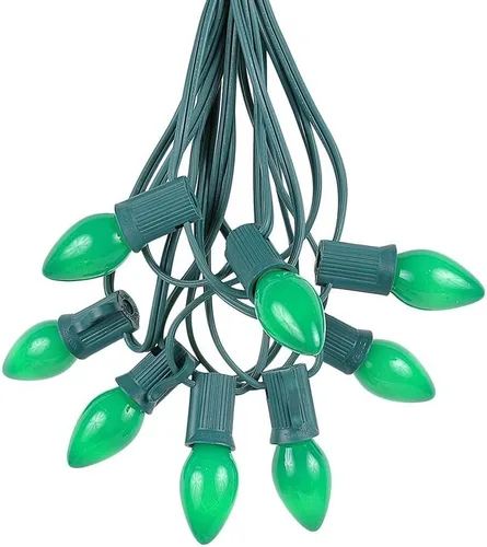 Vista 6 de Novelty Lights C7 Juego de luces navideñas de cerámica roja, cadena de luces de Navidad para interiores y exteriores, bombillas de Navidad opacas