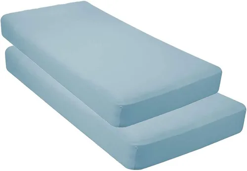 Sábana bajera ajustable 100% algodón de punto jersey, para colchones estándar de cuna y niños pequeños, color azul claro, suave y transpirable, para