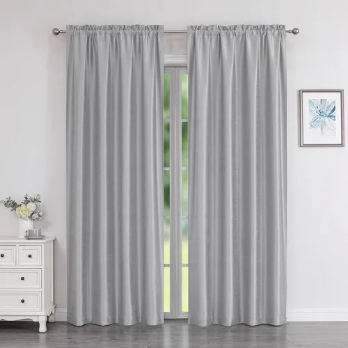 Vista 55 de Chyhomenyc Uptown - Cortinas negras de 24 pulgadas de largo, 2 paneles, cortinas cortas de seda sintética para oscurecer la habitación, cortinas