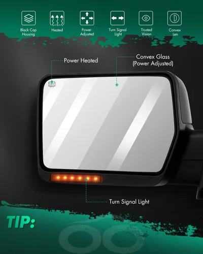 Vista 2 de SCITOO Espejo de remolque apto para espejo exterior Ford 2007-2014 para Ford para camión F-150 con señal de giro ámbar y luz de charco, control