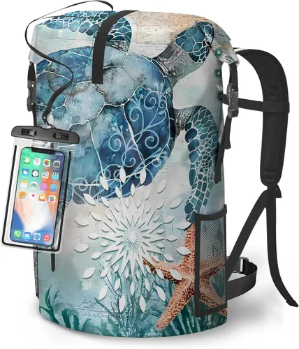 Vista 12 de Bolsa seca impermeable resistente para kayak y senderismo con cierre de enrollado - Mochila impermeable para teléfono 35L/55L/85L con diseño náutico