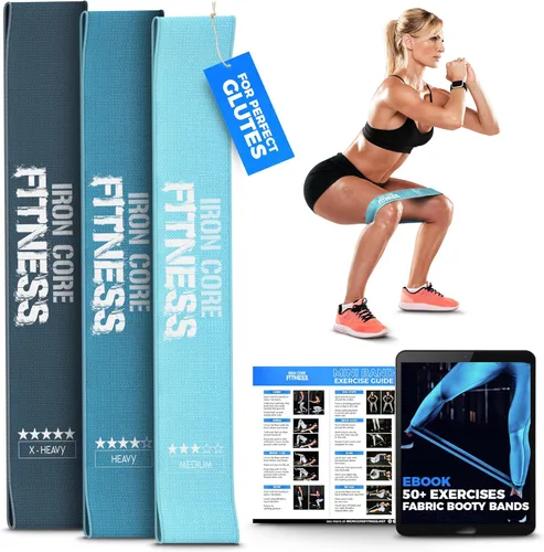 Vista 7 de Fabric Mini Resistance Bands Sets for Trainers, Bootcamp, Gym for Men and Women in Fun Colors - Ebook, Videos and Workout Chart Included by Iron
