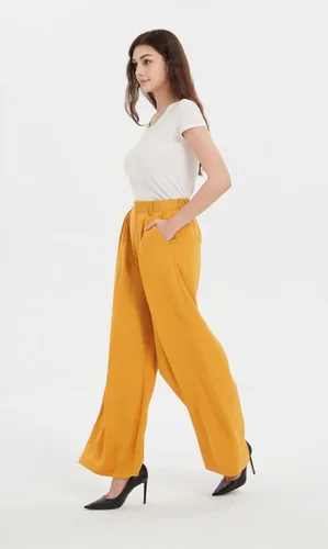 Vista 3 de Tronjori - Pantalones palazzo largos para mujer, tiro alto, estilo informal, pierna ancha, talla regular