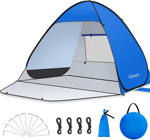 Glymnis Tienda de campaña de playa desplegable para 1-4 personas, refugio solar UPF 50+ con cremallera para puerta, portátil, fácil de poner en la