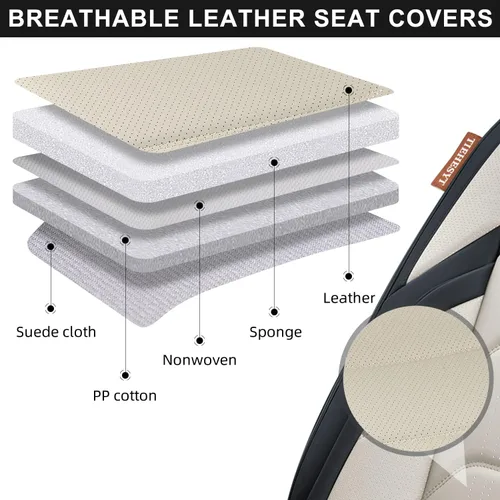 Vista 6 de TIEHESYT - Par de fundas de asiento delantero de automóvil, 2 cojines de cuero de napa transpirable, ajuste universal para la mayoría