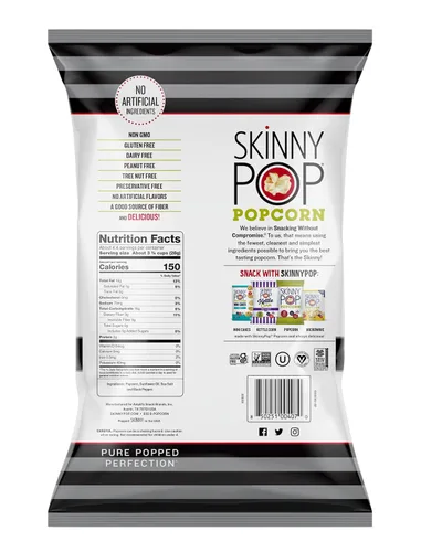 Vista 16 de SkinnyPop Palomitas de maíz, lima de aguacate, aperitivo de grano entero, aperitivo sin lácteos, bolsa de 4.4 onzas