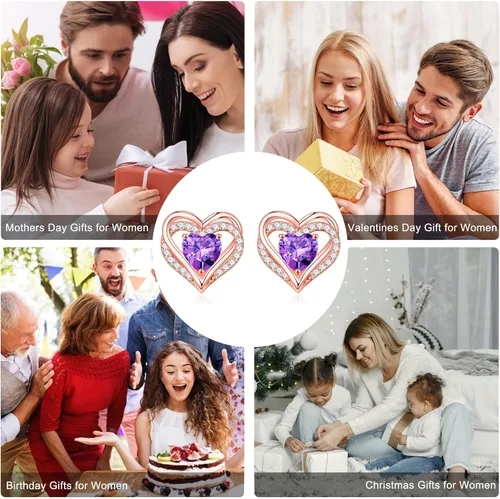 Vista 6 de Iefil - Aretes de Navidad para Mujeres, Aretes de Plata de Ley 925 con Piedra de Nacimiento, Regalos de Cumpleaños para Mujeres