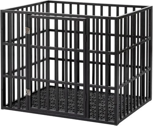 Vista 4 de Jaula para perros resistente de 38 pulgadas, jaula para perros de metal fuerte para perros grandes y medianos con parte superior y bandeja