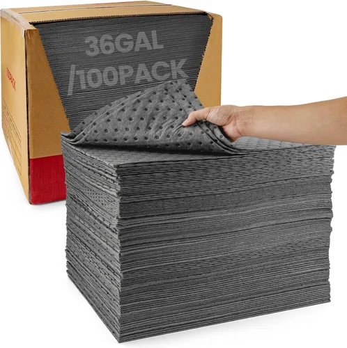 Vista 18 de Almohadillas absorbentes de aceite, 16 x 20 pulgadas, solo aceite, paquete de 100 unidades, control industrial de derrames para aceite y combustible