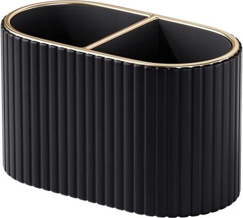 Vista 9 de KINGFOM Makeup Brush Holder Organizer with Divider, PU Leather Vanity Brush Holder for Bathroom Countertop & Dressing Table, Cosmetic Desktop