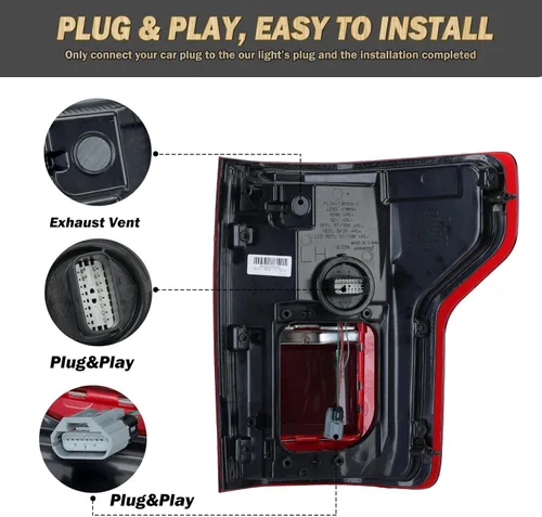 Vista 5 de Conjunto de luz trasera LED compatible con Ford F150 Raptor Lariat Limited Platinum King Ranch 2015 2016 2017 Lado izquierdo del conductor Luz