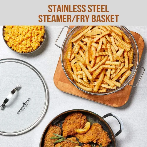 Vista 4 de Copper Chef Titan Fry, 9.5 pulgadas con sartén de 8 pulgadas, acero inoxidable