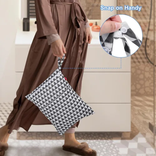 Vista 6 de Damero Bolsa grande de lavandería de viaje de 2 piezas, bolsa grande para ropa húmeda y seca con asa para tela, bolsa de ropa sucia lavable