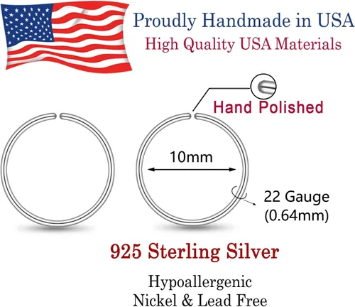 Vista 60 de Pequeños aretes de aro huggie de oro o plata de ley para mujeres y niñas, cartílago, nariz, hélix, tragus Relleno de oro