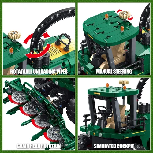 Vista 5 de TYCOLE Technic - Juego de bloques de construcción de tractor, camión de granja y cosechadora, juguetes de construcción con cabeza de grano móvil