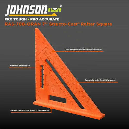 Vista 4 de Johnson Level & Tool RAS-70B-ORAN Escuadra de Viga Structo-Cast, 7", Naranja, 1 Escuadra