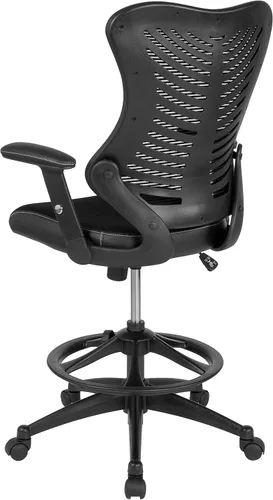 Vista 5 de Flash Furniture Waylon - Silla de dibujo de malla negra con respaldo alto y laterales LeatherSoft y brazos ajustables