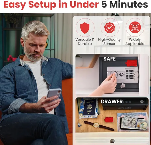 Vista 4 de Instant Kini Safe Alert - Alarma con sensor de movimiento Wi-Fi, SMS en tiempo real, correo electrónico, IFTTT, ideal para cajas fuertes para armas