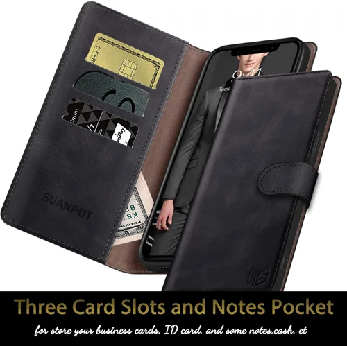 Vista 5 de SUANPOT Funda de piel tipo cartera para Samsung Galaxy S10+/S10 Plus 6.4 (no compatible con S10, S10e) para hombres con bloqueo RFID, tarjetero