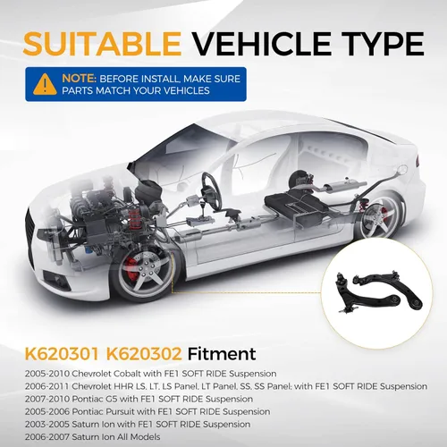 Vista 3 de MACEL K620301 K620302 Kit de brazo de control delantero inferior para Chevy Cobalt 2005-2010, HHR 2006-2011, Pontiac G5 2007-2010, Pursuit