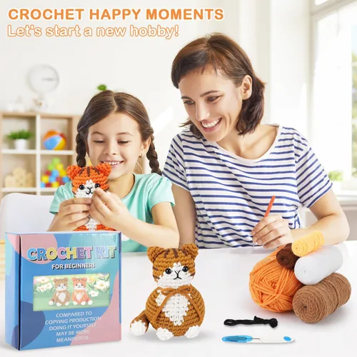Vista 5 de StryWiin Kit de ganchillo para principiantes, kit de 2 piezas de animales de ganchillo para gatos con tutoriales en video paso a paso, kit