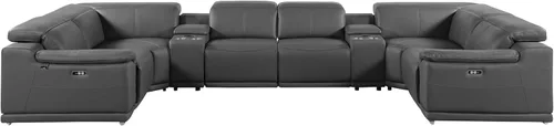 Vista 266 de BlackJack Furniture Venice - Sofá modular de cuero italiano de grano superior de 5 piezas con 3 reclinables eléctricos, reposacabezas ajustable