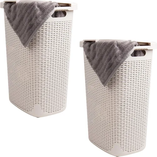 Vista 14 de Mind Reader Cesta delgada para ropa sucia de 60 L, cesta de ropa, tapa, diseño de mimbre, plástico, 17.65 pulgadas de largo x 13.75 pulgadas de Negro