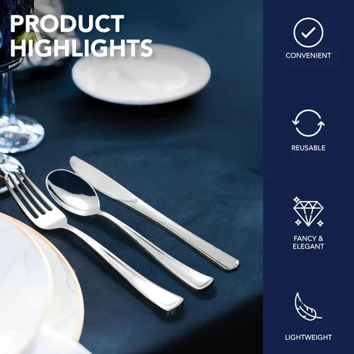 Vista 9 de Party Essentials Cubiertos de plástico desechables/Cubiertería resistente/Utensilios para todos los eventos, 50 unidades, tenedores dorados