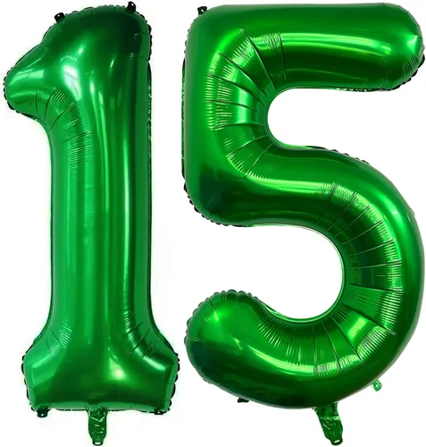 Vista 13 de Globos de color verde oscuro con el número 10 de 40 pulgadas, globos de helio de papel de aluminio de 10 pulgadas para decoración de eventos de 10º