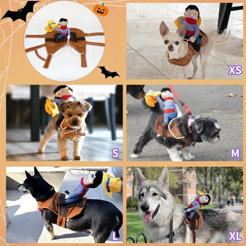 Vista 3 de T2Y Disfraz de vaquero para perro, disfraz de Halloween para perros pequeños y gatos, ropa de caballero con muñeca y sombrero para el día