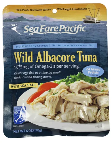 Vista 3 de Sea Fare Pacific Wild Caught Albacore Tuna, bolsa naturalmente sin sal, 6 onzas (paquete de 12)