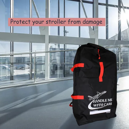 Vista 5 de Bolsa de viaje grande para cochecito de avión, para cochecitos individuales estándar y dobles, funda acolchada resistente al agua para cochecito