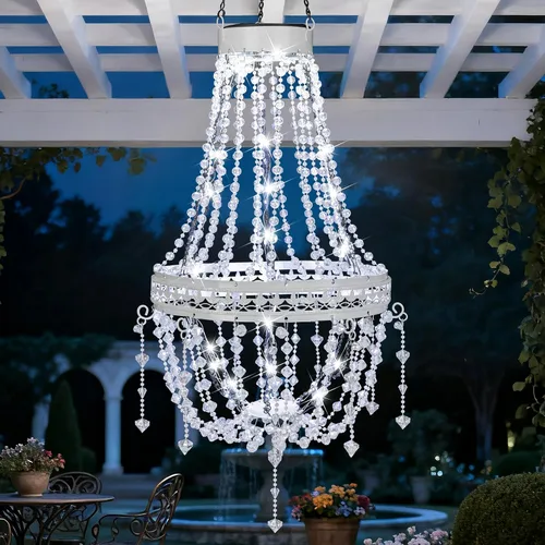 Farol solar colgante para exteriores, impermeable, moderno, de cristal, acrílico, luz colgante con gancho en S blanco frío, regalos para mujeres,