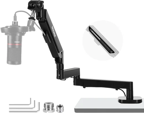 Vista 14 de NEEWER Soporte de micrófono de escritorio, soporte de micrófono de mesa ajustable con clip y adaptador de 3/8 a 5/8 pulgadas compatible con Blue