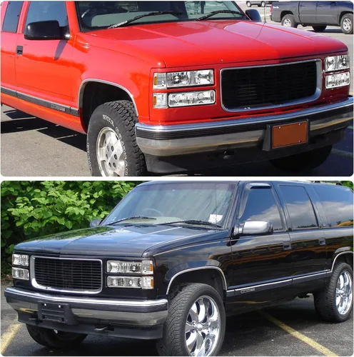 Vista 9 de para Sierra 1994-1998 Conjunto de Faros compatible con GMC C10/Sierra/Suburban/Yukon 1994-1998 con Parachoques y Esquina Carcasa Cromada