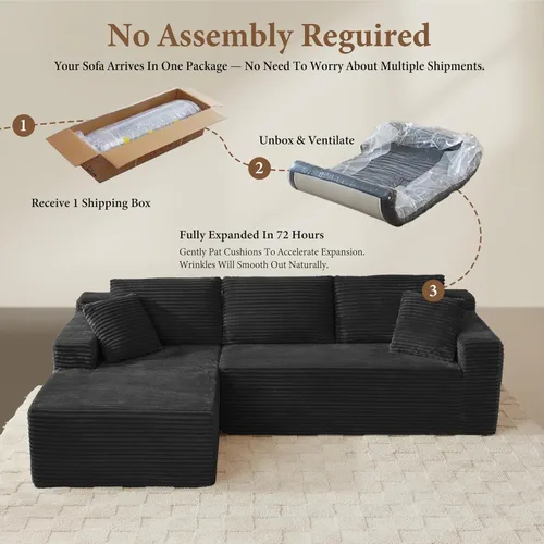 Vista 6 de Sofás seccionales de 105" para sala de estar, sofá nube con forma de L tapizado sin estructura rígida, sofá seccional moderno modular con chaise