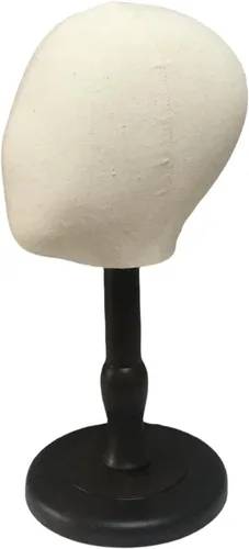 Vista 2 de Sombreros Pantalla Luz Lino Base de Madera Niño Maniquí Cabeza Bimbo (base de madera más oscura)