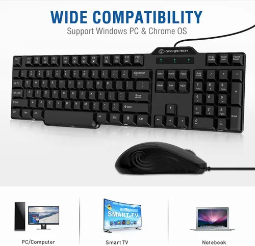 Vista 5 de Gofreetech - Combo de teclado y mouse con cable, teclado y mouse de tamaño completo con mouse óptico con cable, USB Plug-and-Play, compatible